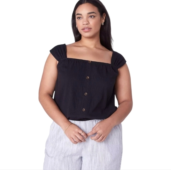 Lane Bryant Womens Black Relaxed Crop Cap-Sleeve Square-Neck Top Size 22/24 - Picture 1 of 11